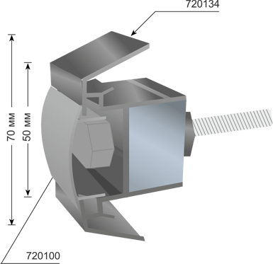 Totem system for curved plexiglas, 70mm