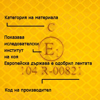 отличителен знак за одобрени по директива ECE104 светлоотразителни ленти за камиони