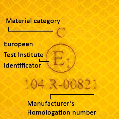 Vehicle Safety Markings required under ECE104 must carry the E-mark