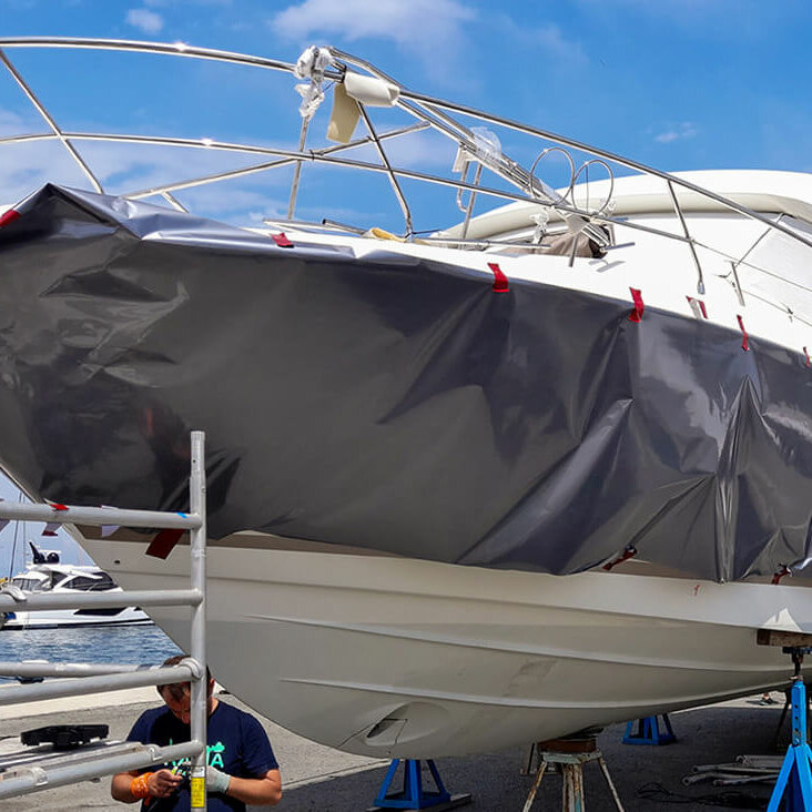 Wrapping a yacht with 3M Wrap Film 1080-G201, anthracite color
